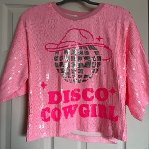 Mainstrip Hot Pink Sequin Disco Cowgirl Top, Size Large